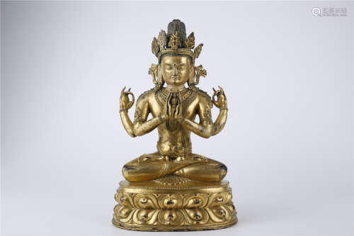 A Gilt Copper Bodhisattva Buddha Statue