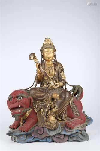 A Wood Manjusri Bodhisattva Buddha Statue