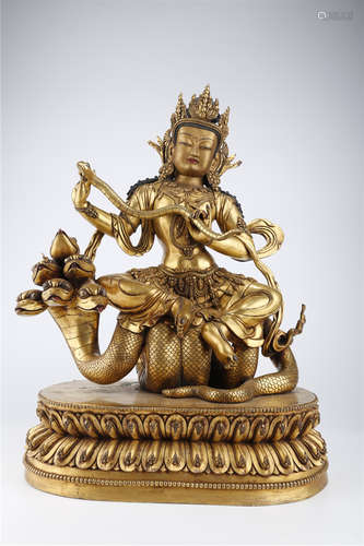 A Gilt Copper Guanyin Bodhisattva Buddha Statue