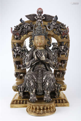A Silver Manjusri Bodhisattva Buddha Statue