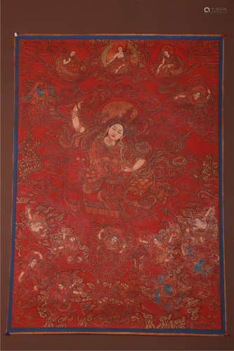 A Dharmapalas Buddha Red Thangka.