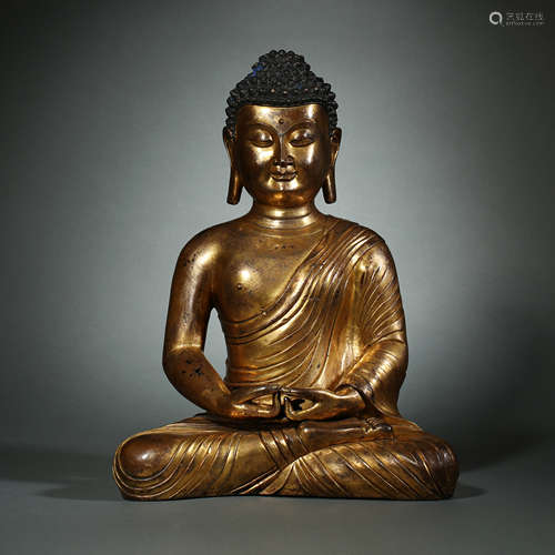 Ming Dynasty, Bronze Gilt Sakyamuni Buddha Statue