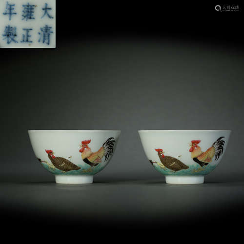 Qing Dynasty,Famille Rose Chicken Pattern Cup