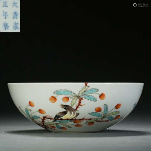 Qing Dynasty,Famille Rose Flower and Bird Pattern Bowl