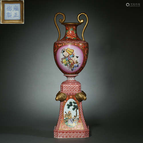 Qing Dynasty,Enamel Painting Gold-Traced Binaural Bottle