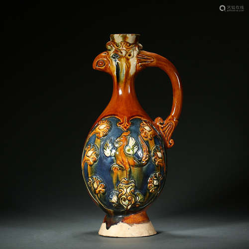 Tang Dynasty,Three-Colour Phoenix Head Bottle