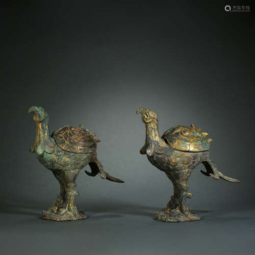 Tang Dynasty,Bronze Gilt Bird Shaped Ware