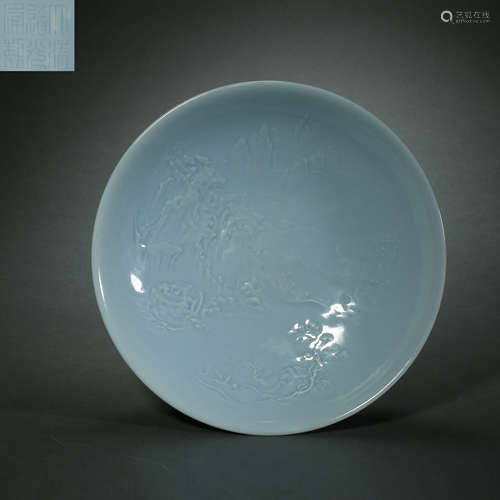 Qing Dynasty,Offical Kiln Sky Blue Glaze Plate