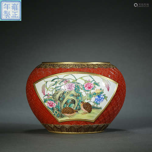 Qing Dynasty,Enamel Painting Open Window Flower and Bird Jar