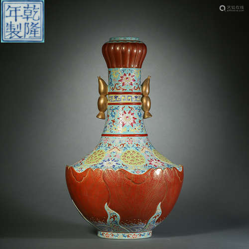 Qing Dynasty,Enamel Painting Gold-Traced Binaural Bottle