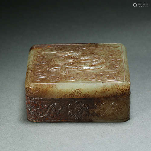 Tang Dynasty,Hetian Jade Dragon Pattern Box