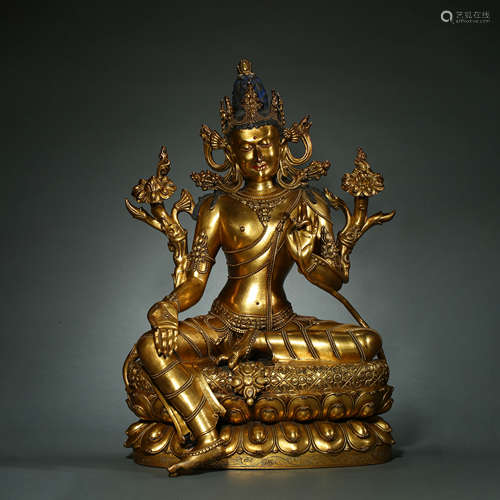 Qing Dynasty,Bronze Gilt Buddha Statue