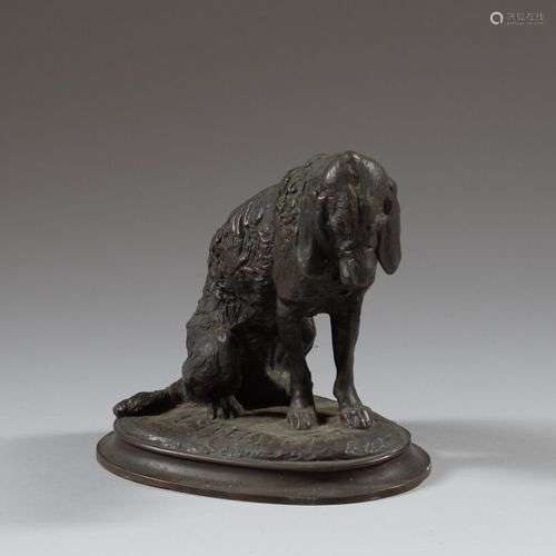 Emmanuel FREMIET (1824-1910) Chien assis Bronze à patine bru...