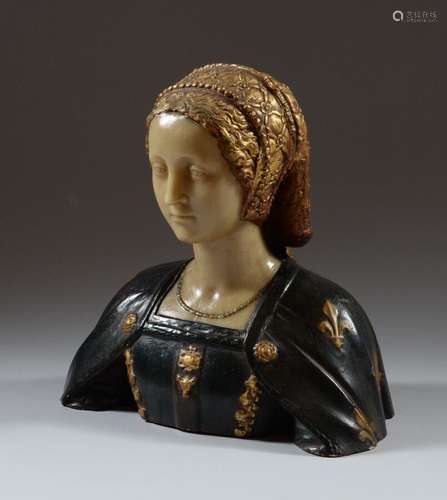 Buste de Charlotte de France en terre cuite polychrome et or...