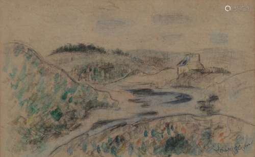 Gustave LOISEAU (1865-1935) L'Aven Dessin au fusain rehaussé...