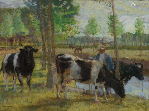 Anna MORSTADT (1874-1946) Vaches près de la mare, 1911 Paste...