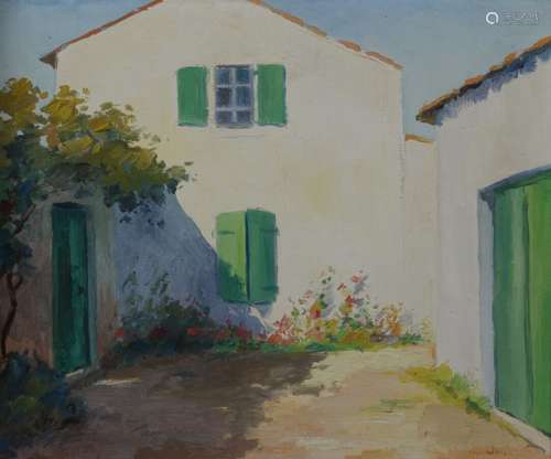 Louis SUIRE (1899-1987) Cour fleurie à l'Ile de Ré Huile sur...