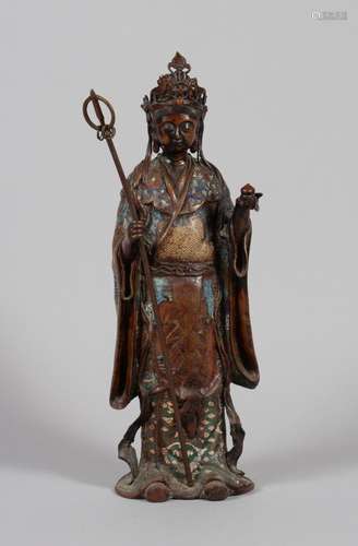 JAPON Statue de divinité en bronze et émaux champlevés, repr...