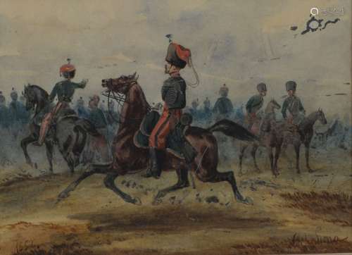 Charles DE LUNA (c1812- ?) Hussards à cheval Aquarelle signé...