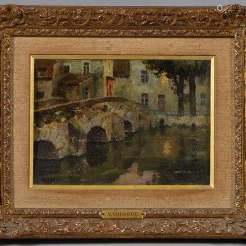 Victor Olivier GILSOUL (1867-1939) Soir à Chartres Huile sur...