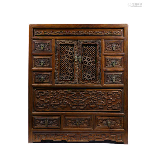 Qing Dynasty,Yellow Pear Concealed Grid Cabinet