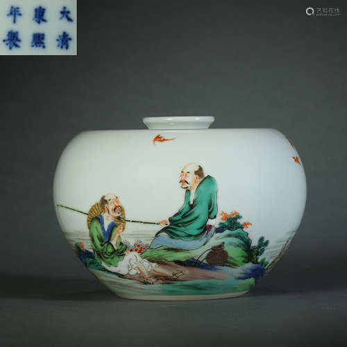 Qing Dynasty, Multicolored Character Fishing Apple Zun