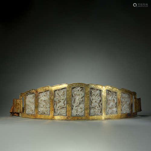 Liao Dynasty, Jade Inlaid Silver Gilt Belt