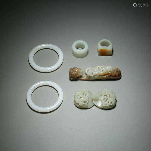 Qing Dynasty, Hetian Jade Bracelet,Thumb Ring,Hook