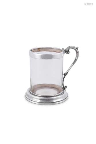 A VICTORIAN SILVER AND CLEAR GLASS CYLINDRICAL MUG BY BARKER...