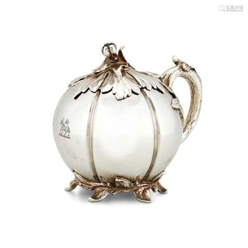 A SILVER MELON SHAPED MUSTARD POT BY EDWARD BARNARD & SO...