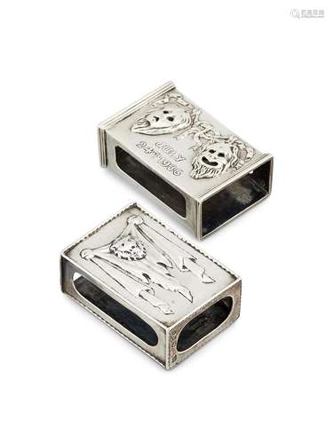 TWO ARTS AND CRAFTS SILVER RECTANGULAR MATCHBOX HOLDERS BY O...