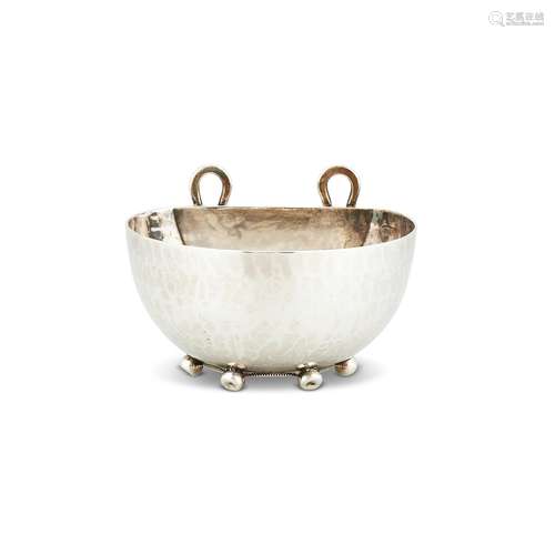 AN ARTS AND CRAFTS HAMMERED SILVER DEMILUNE HANGING ASHTRAY ...