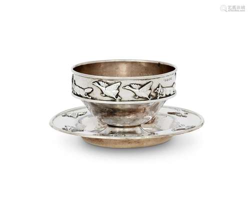 A HAMMERED SILVER NURSERY FOOTED BOWL AND A DISH BY A.E. JON...