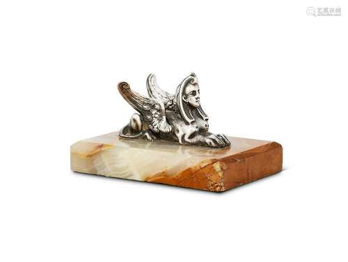 A VICTORIAN SILVER SPHINX PAPERWEIGHT BY THOMAS WHITE