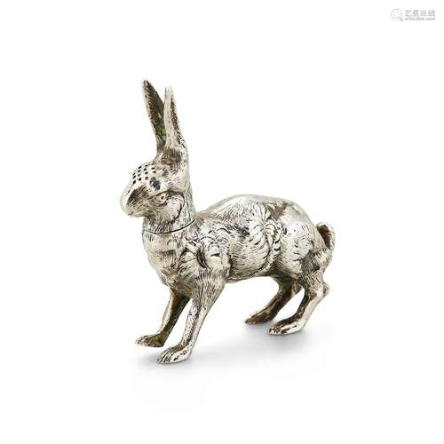 AN EDWARDIAN SILVER NOVELTY HARE PEPPERETTE