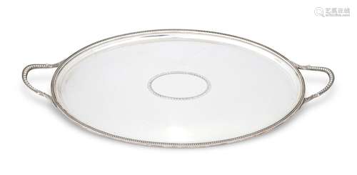 A SILVER TWIN HANDLED OVAL TRAY BY C.J VANDER LTD