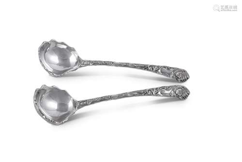 A PAIR OF SILVER VINE AND HOPS PATTERN SAUCE LADLES BY C.J. ...