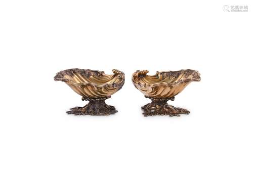 A PAIR OF SILVER GILT SHELL SALT CELLARS BY C.J VANDER LTD