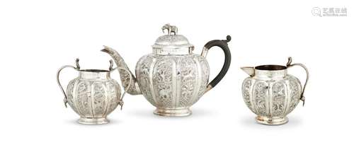 A NORTH INDIAN OR PAKISTANI LOBED SPHERICAL THREE PIECE TEA ...