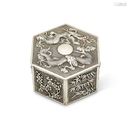 A CHINESE EXPORT SILVER HEXAGONAL TABLE BOX BY WANG HING &am...