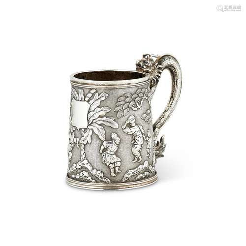 A CHINESE EXPORT SILVER STRAIGHT-TAPERED MUG BY WANG HING &a...