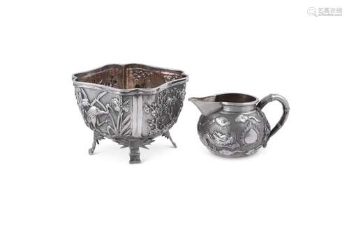 A CHINESE EXPORT SILVER SHAPED SQUARE SUGAR BOWL