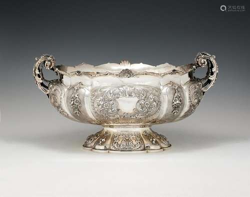 AN ITALIAN SILVER SHAPED OVAL WINE OR CHAMPAGNE COOLER BY CA...