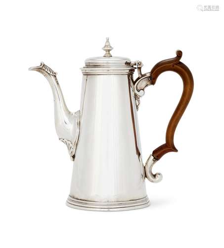 A GEORGE II SILVER STRAIGHT SIDED COFFEE POT BY ELIZABETH BU...