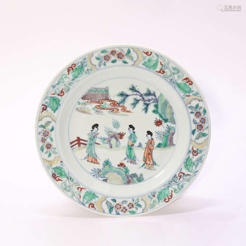 A Wucai Glaze Lady Plate