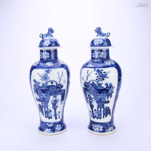 A Pair of Blue and White Plum Blossom Jars
