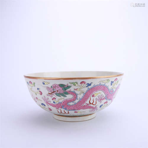 A Famille Rose Dragon and Phoenix Bowl