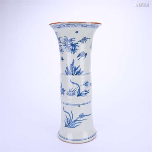 A Blue and White Flower and Bird Beaker Vase