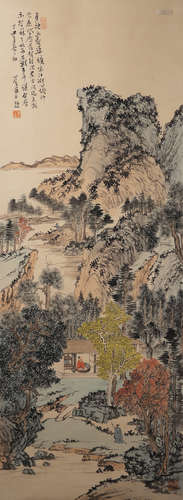 A Chinese Landscape Painting Paper Scroll, Pu Ru Mark