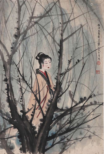 A Chinese Figure Painting Paper Scroll, Fu Baoshi Mark